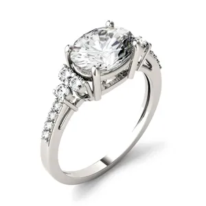 2.30 CTW DEW Oval Forever One Moissanite East-West with Side Accents Engagement Ring in 14K White Gold image, 