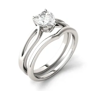 0.80 CTW DEW Heart Forever One Moissanite Split Shank Solitaire Bridal Set Ring in 14K White Gold image, 