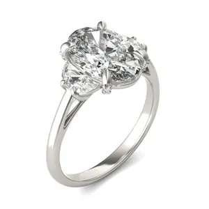 3 3/4 CTW Oval Caydia Lab Grown Diamond Half Moon Accented Engagement Ring 14K White Gold image, 