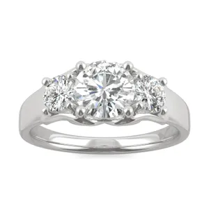 1.52 CTW DEW Round Forever One Moissanite Three Stone Moissanite Ring in 14K White Gold image, 