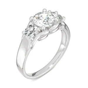 1.52 CTW DEW Round Forever One Moissanite Three Stone Moissanite Ring in 14K White Gold image, 