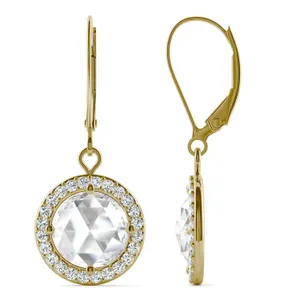 2.78 CTW DEW Round Forever One Moissanite Halo Drop Earrings in 14K Yellow Gold image, 