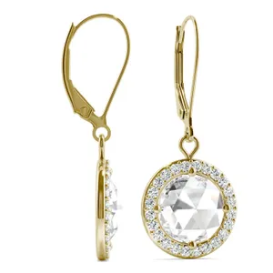 2.78 CTW DEW Round Forever One Moissanite Halo Drop Earrings in 14K Yellow Gold image, 