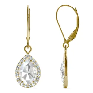 2.02 CTW DEW Pear Forever One Moissanite Halo Drop Earrings in 14K Yellow Gold image, 