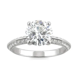 2.28 CTW DEW Round Forever One Moissanite Knife Edge Accented Engagement Ring in 14K White Gold image, 