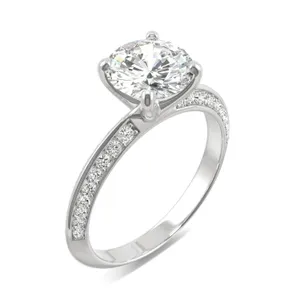 2.28 CTW DEW Round Forever One Moissanite Knife Edge Accented Engagement Ring in 14K White Gold image, 