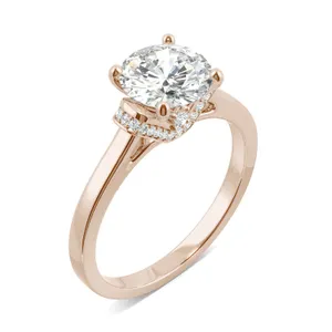 1.69 CTW DEW Round Forever One Moissanite Hidden Solitaire with Side Accents Ring in 14K Rose Gold image, 