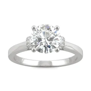 1.69 CTW DEW Round Forever One Moissanite Hidden Solitaire with Side Accents Ring in 14K White Gold image, 