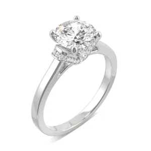 1.69 CTW DEW Round Forever One Moissanite Hidden Solitaire with Side Accents Ring in 14K White Gold image, 