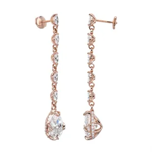 8.90 CTW DEW Forever One Moissanite Pear & Marquise Drop Earrings in 14K Rose Gold image, 