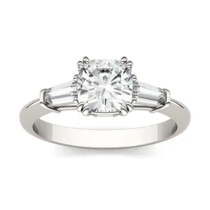 1.38 CTW DEW Cushion Forever One Moissanite Three Stone Engagement Ring in Platinum image, 