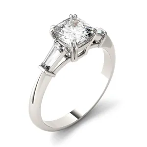 1.38 CTW DEW Cushion Forever One Moissanite Three Stone Engagement Ring in Platinum image, 
