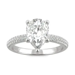 2.45 CTW DEW Pear Forever One Moissanite Micro Pave Ring in 14K White Gold image, 