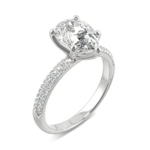 2.45 CTW DEW Pear Forever One Moissanite Micro Pave Ring in 14K White Gold image, 