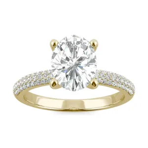2.45 CTW DEW Oval Forever One Moissanite Micro Pave Ring in 14K Yellow Gold image, 