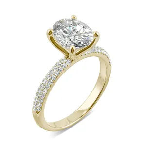 2.45 CTW DEW Oval Forever One Moissanite Micro Pave Ring in 14K Yellow Gold image, 