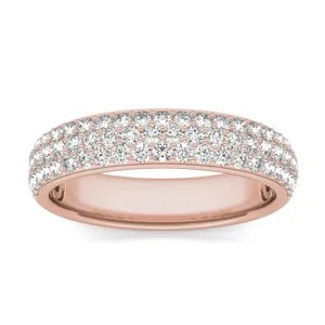 1 CTW Round Caydia Lab Grown Diamond Three Row Pave Anniversary Band 18K Rose Gold image, 
