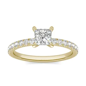 1 CTW Princess Caydia Lab Grown Diamond Side Stone Engagement Ring 14K Yellow Gold image, 
