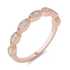1/8 CTW Round Caydia Lab Grown Diamond Milgrain Shared Prong Band Ring 18K Rose Gold image, 
