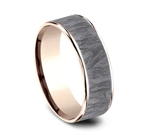 6.5mm Fabric Patterned Mens Band in Two-Tone Grey Tantalum and 14K Rose Gold image, 