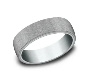 6.5mm Swirl Finish Mens Band in Two-Tone Grey Tantalum and 14K White Gold image, 