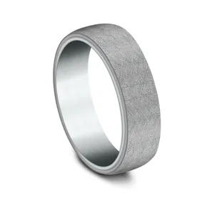 6.5mm Swirl Finish Mens Band in Two-Tone Grey Tantalum and 14K White Gold image, 