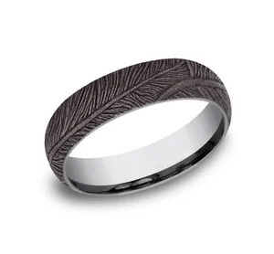 6.0mm Feather Patterned Mens Band in Grey Tantalum image, 