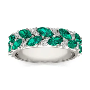 2/5 CTW Round Caydia Lab Grown Diamond Accented Anniversary Ring 14K White Gold featuring Created Emerald image, 
