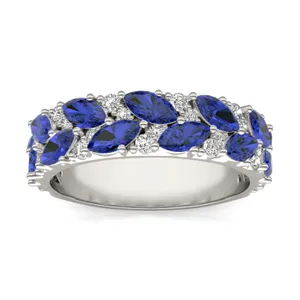2/5 CTW Round Caydia Lab Grown Diamond Accented Anniversary Ring 14K White Gold featuring Created Sapphire image, 