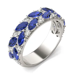 2/5 CTW Round Caydia Lab Grown Diamond Accented Anniversary Ring 14K White Gold featuring Created Sapphire image, 