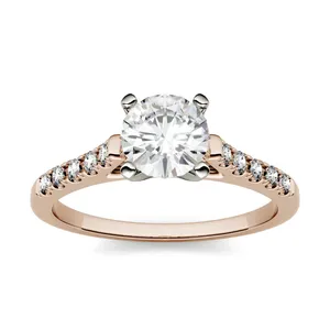1.65 CTW DEW Round Forever One Moissanite Solitaire with Side Accents Engagement Ring 14K Two-Tone White & Rose Gold image, 