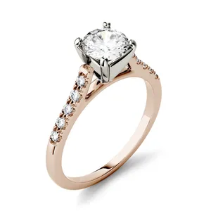 1.65 CTW DEW Round Forever One Moissanite Solitaire with Side Accents Engagement Ring 14K Two-Tone White & Rose Gold image, 