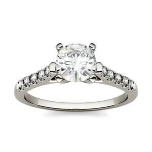 1.65 CTW DEW Round Forever One Moissanite Solitaire with Side Accents Engagement Ring in 14K White Gold image, 