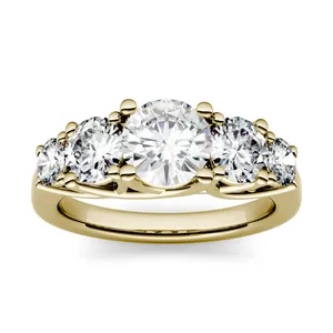 2.32 CTW DEW Round Forever One Moissanite Five Stone Trellis Fashion Ring in 14K Yellow Gold image, 