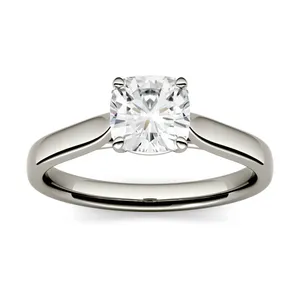 1.10 CTW DEW Cushion Forever One Moissanite Cathedral Solitaire Engagement Ring in 14K White Gold image, 