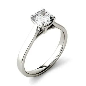 1.10 CTW DEW Cushion Forever One Moissanite Cathedral Solitaire Engagement Ring in 14K White Gold image, 