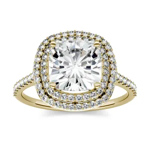 2.90 CTW DEW Cushion Moissanite Double Halo Engagement Ring image, 