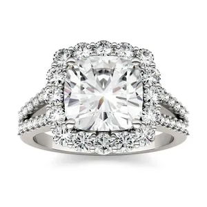 4.26 CTW DEW Cushion Forever One Moissanite Split Shank Engagement Ring in 14K White Gold image, 