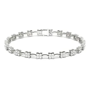 1.76 CTW DEW Round Forever One Moissanite Floral Tennis Bracelet in 14K White Gold image, 