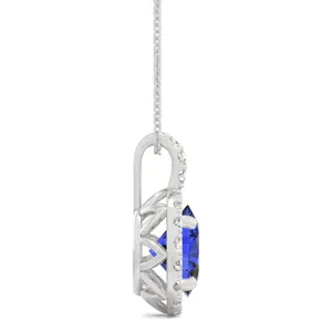 Sapphire Round Halo Pendant in 14K White Gold image, 