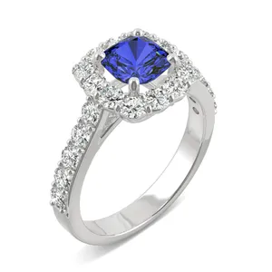 Sapphire Cushion Halo Ring image, 