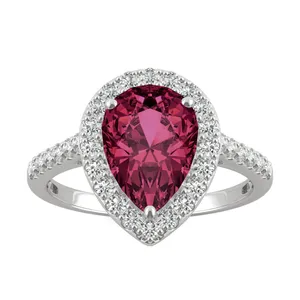 Ruby Pear Halo Moissanite Ring in 14K White Gold image, 