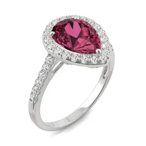 Ruby Pear Halo Moissanite Ring in 14K White Gold image, 