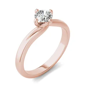 1/2 CTW Round Caydia Lab Grown Diamond Four Prong Twist Solitaire Engagement Ring 14K Rose Gold image, 