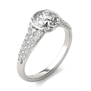 2 CTW Round Caydia Lab Grown Diamond Signature Half Bezel Pave Engagement Ring 18K White Gold image, 