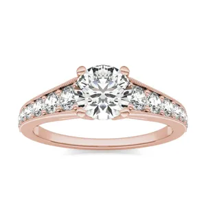 7/8 CTW Round Caydia Lab Grown Diamond Milgrain Solitaire with Side Accents Engagement Ring 14K Rose Gold image, 