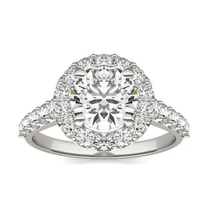 2 1/2 CTW Round Caydia Lab Grown Diamond Shared Prong Halo Engagement Ring 18K White Gold image, 