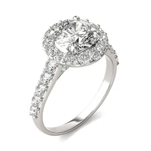 2 1/2 CTW Round Caydia Lab Grown Diamond Shared Prong Halo Engagement Ring 18K White Gold image, 