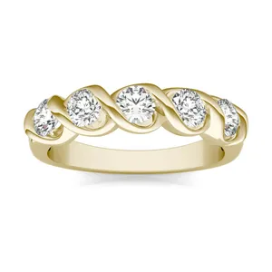 1/2 CTW Round Caydia Lab Grown Diamond Five Stone Twist Anniversary Band 14K Yellow Gold image, 