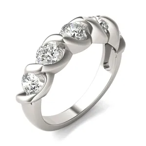 1 1/4 CTW Round Caydia Lab Grown Diamond Five Stone Twist Anniversary Band 18K White Gold image, 1 1/4 CTW Round Caydia Lab Grown Diamond Five Stone Twist Anniversary Band 18K White Gold